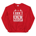 Red sweatshirt with front reindeer holiday text graphic, crewneck long sleeves