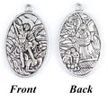 Silver oval Saint Michael medal pair showing front and back engravings, no chain