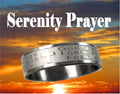 Stainless steel wide ring with engraved cross and prayer text, silver tone, matte finish