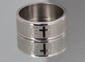 Stainless steel wedding ring with cross and engraved prayer text