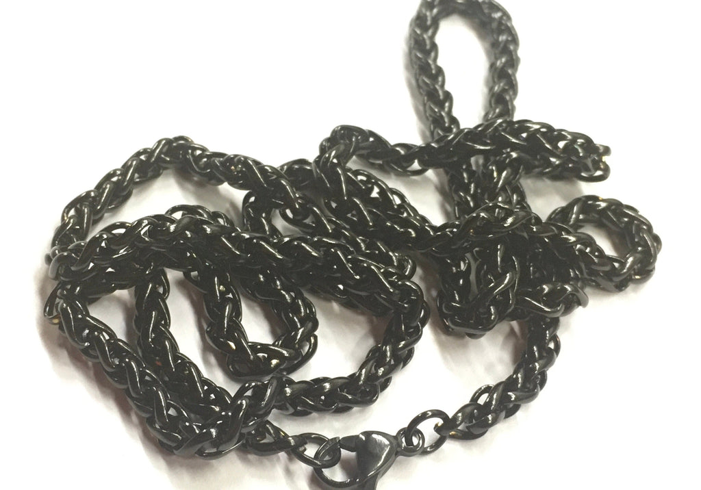 Black cross pendant necklace with chunky twisted chain and cross