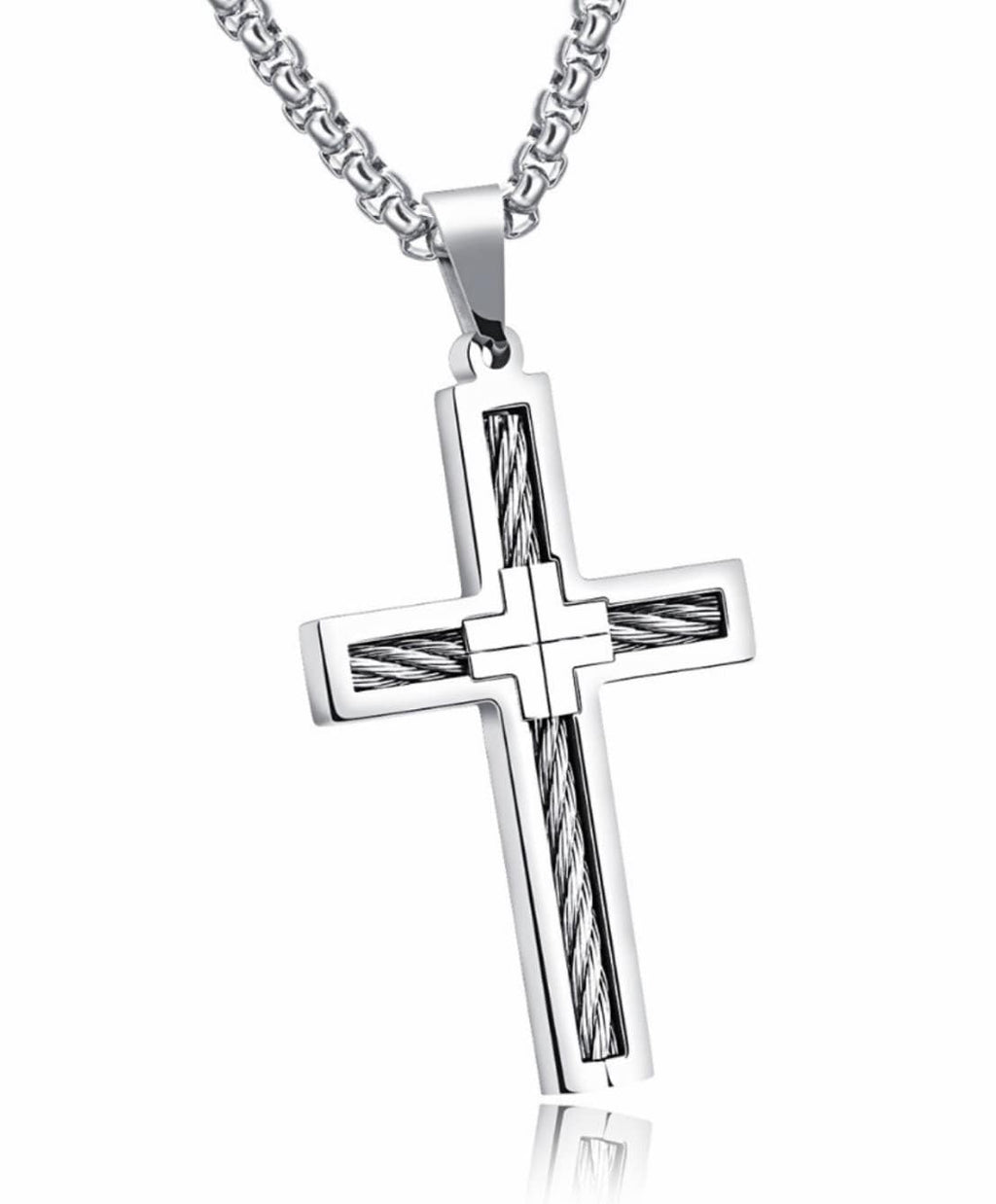 Silver-tone crucifix cross pendant necklace with chain