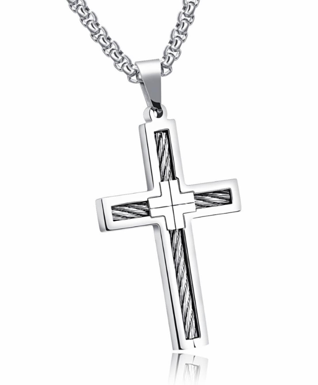 Silver-tone crucifix cross pendant necklace with chain