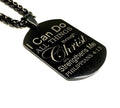 Black dog tag pendant with engraved 'I Can Do All Things...' text on chain