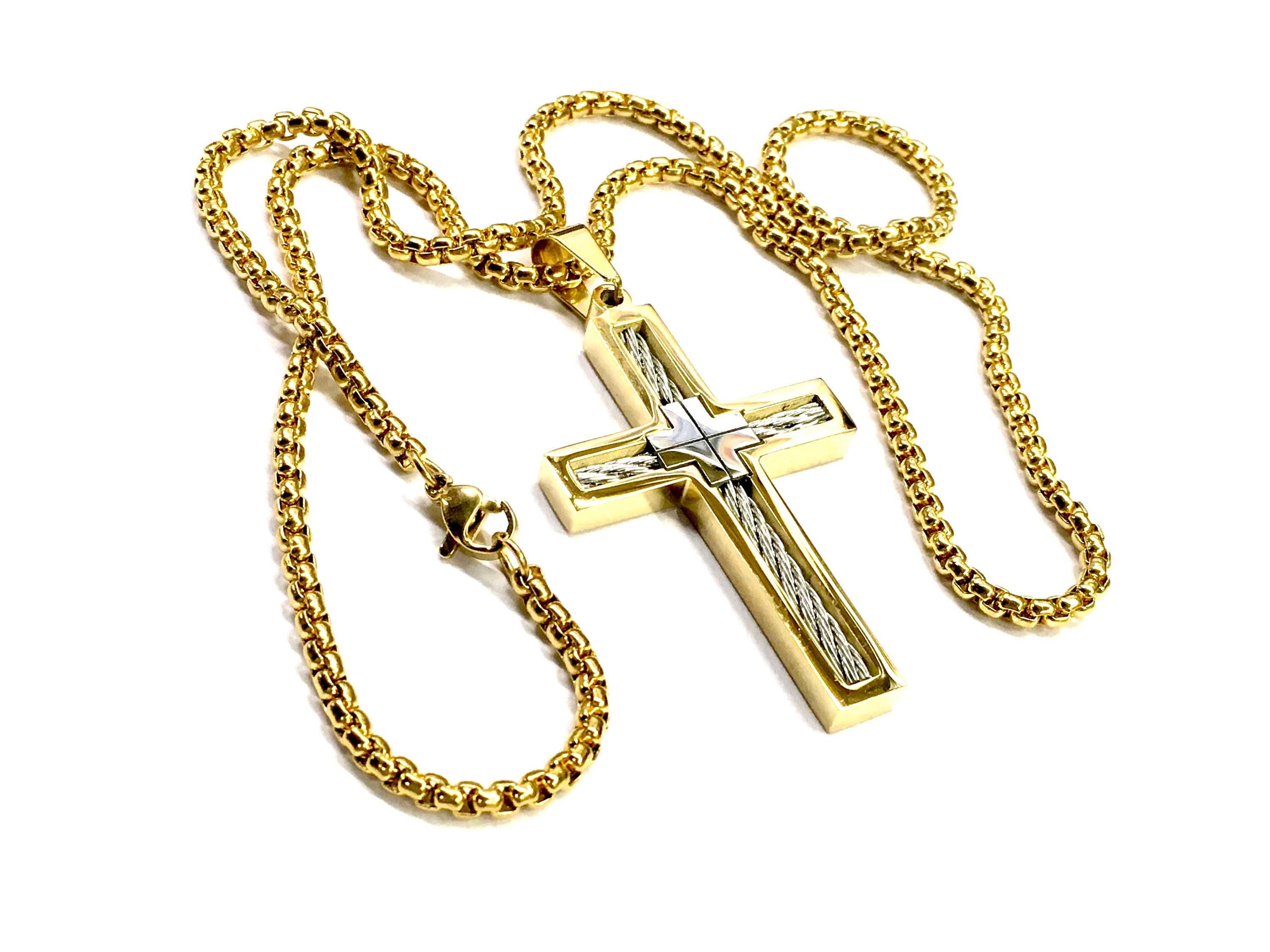 Gold-tone crucifix pendant necklace with box chain