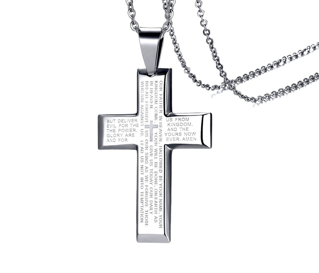 Silver crucifix cross pendant on stainless chain