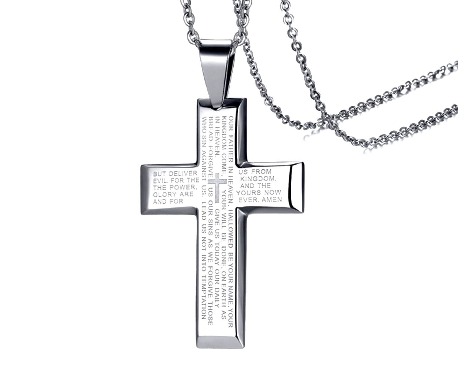 Silver crucifix cross pendant on stainless chain