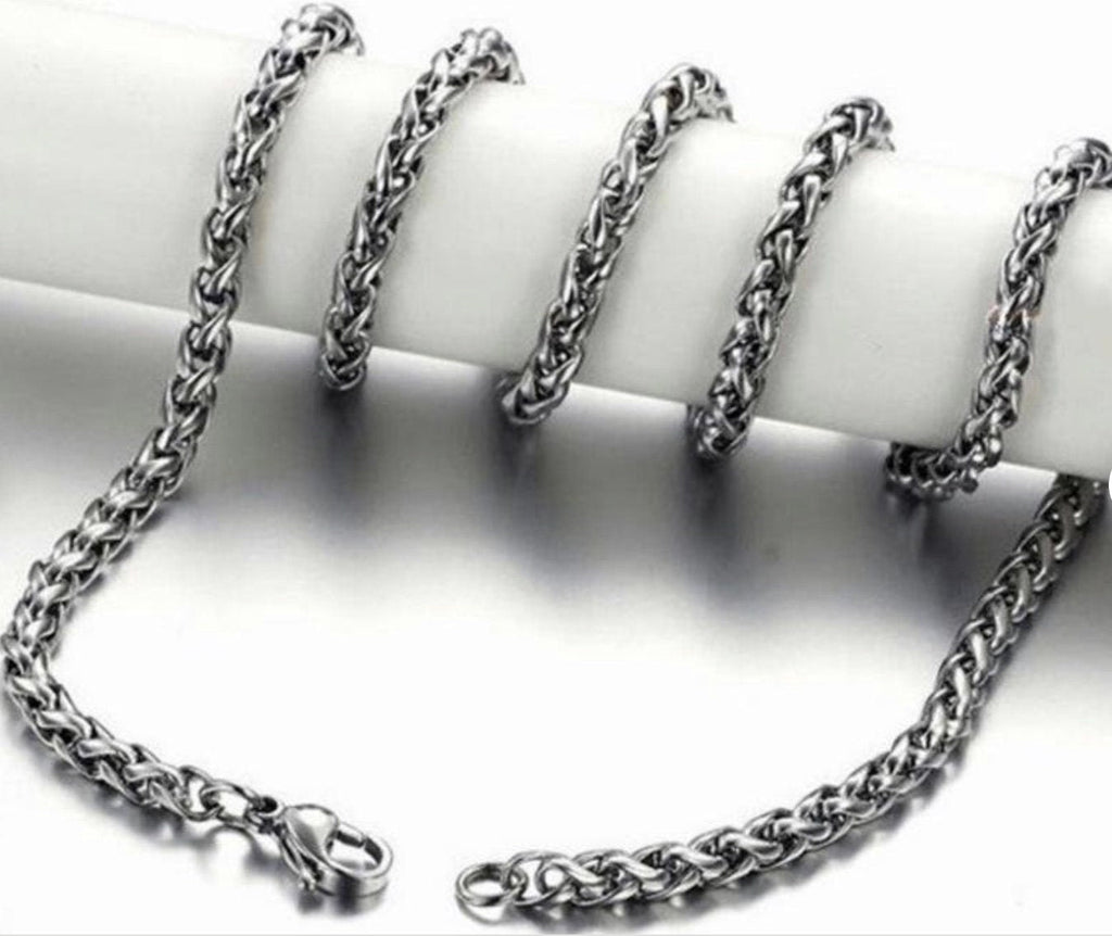 Silver wheat-link chain necklace with lobster clasp