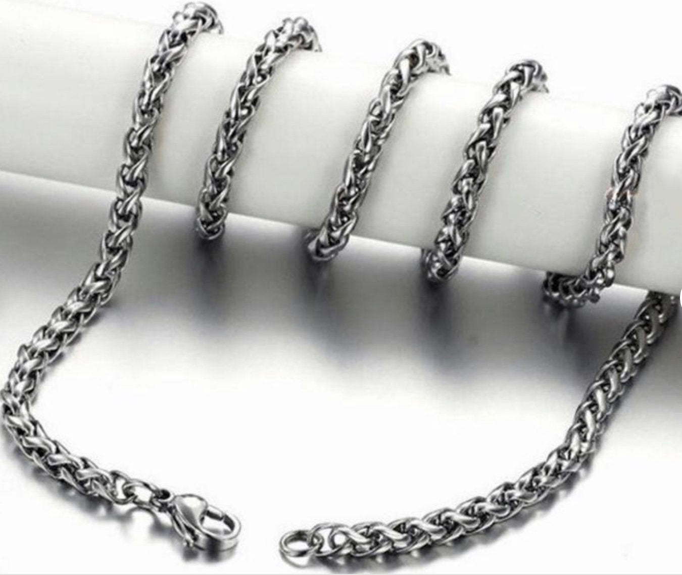 Silver wheat-link chain necklace with lobster clasp