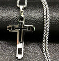 Silver cross pendant on link chain necklace