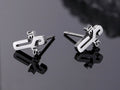 Silver cross-lettering stud earrings with push-back posts
