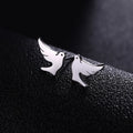 Silver dove stud earrings with curved wing silhouette