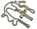 Silver crucifix cross pendant necklace with wheat chain