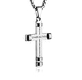 Mens silver cross necklace pendant with engraved text and curb chain