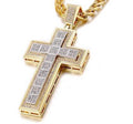 Gold-tone iced-out crucifix pendant necklace with square stone inlays