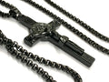 Black crucifix cross pendant with bead chain, side view necklace