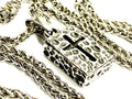 Stainless steel hammered rectangle pendant with cross design on link chain