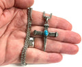 Men's cross pendant choker necklace with turquoise inlay and hammered metal chain