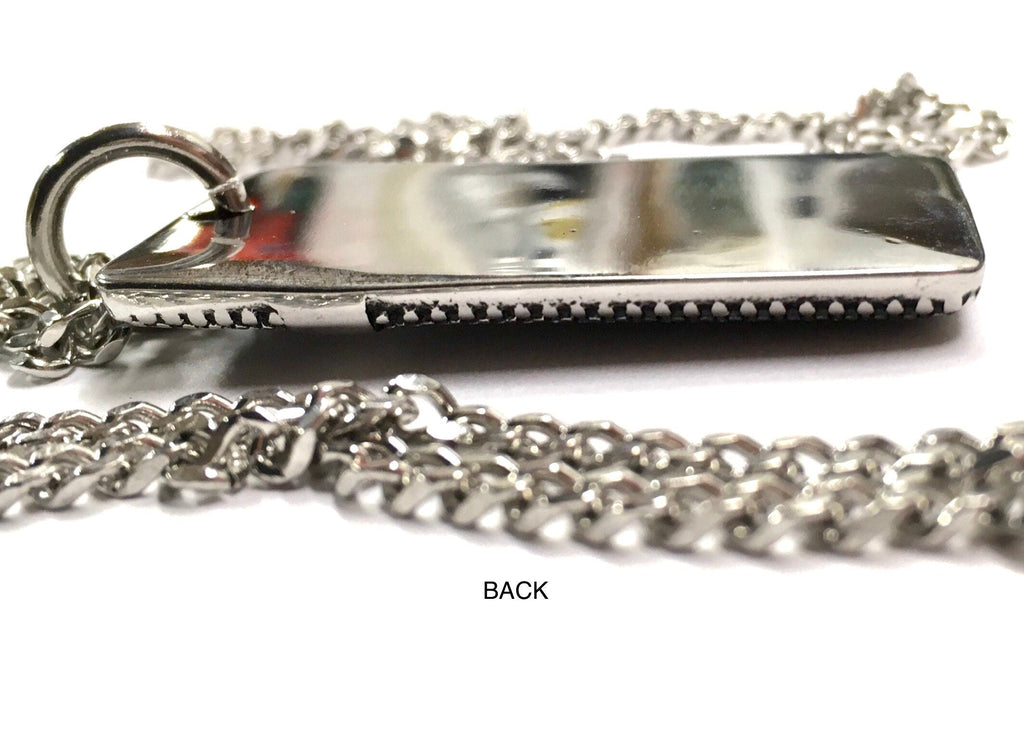 Stainless steel cross dog tag pendant necklace, smooth back with split ring