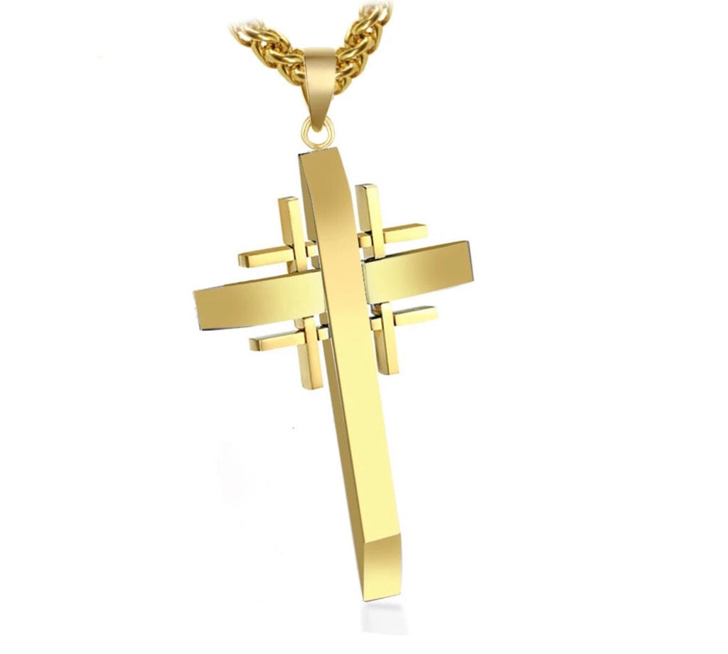 Gold cross pendant necklace with chunky chain links