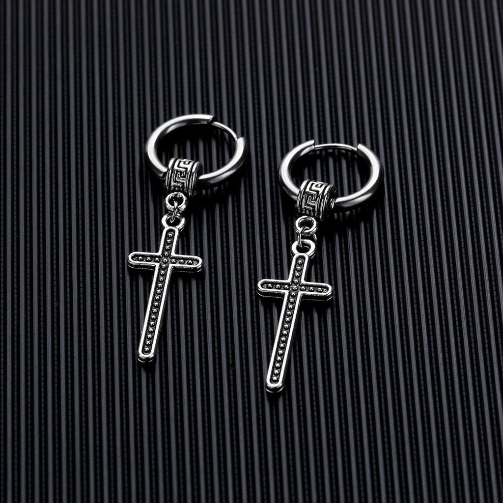 Pair of silver-tone hoop earrings with Celtic cross charms