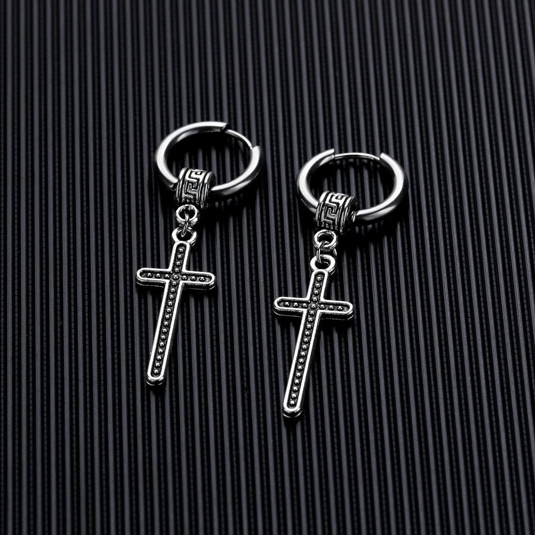 Pair of silver-tone hoop earrings with Celtic cross charms