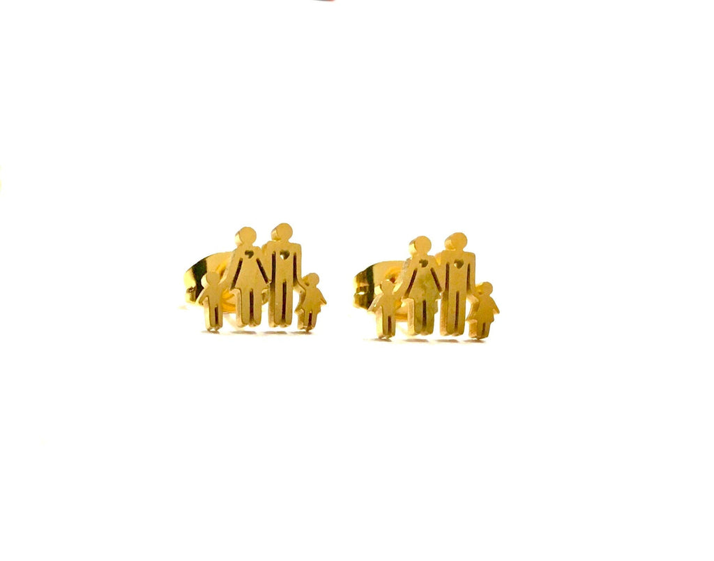 Gold-tone family fish motif stud earrings, pair