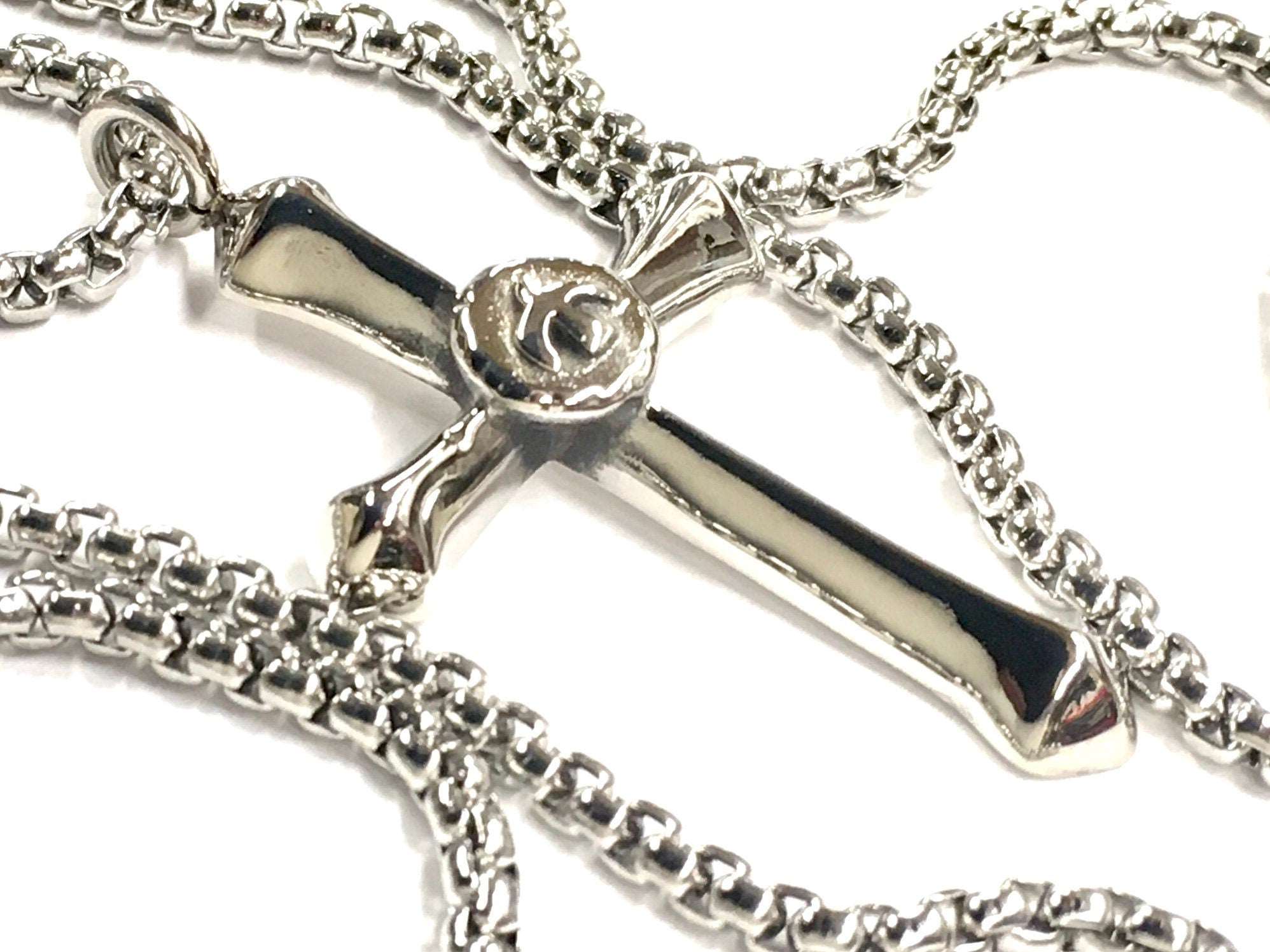 Silver-tone crucifix cross pendant and chain links