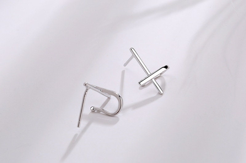 Sterling silver cross huggie stud earrings with curved back posts