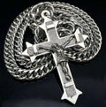 Silver stainless steel crucifix cross pendant with curb chain necklace, polished finish