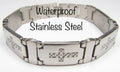 Stainless steel cross bracelet with engraved horizontal cross center and hinged clasp