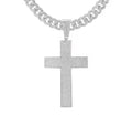 Silver-toned iced cross pendant on curb chain necklace with sparkling rhinestones
