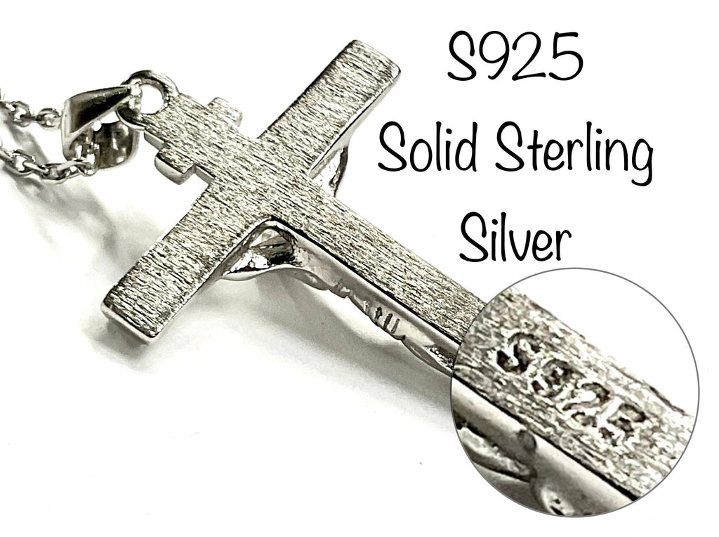 S925 sterling silver crucifix pendant with Jesus figure, side view