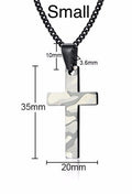 Small camouflage cross pendant: 35mm x 20mm on black chain