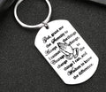 Silver serenity prayer dog tag keychain with engraved text and key ring.