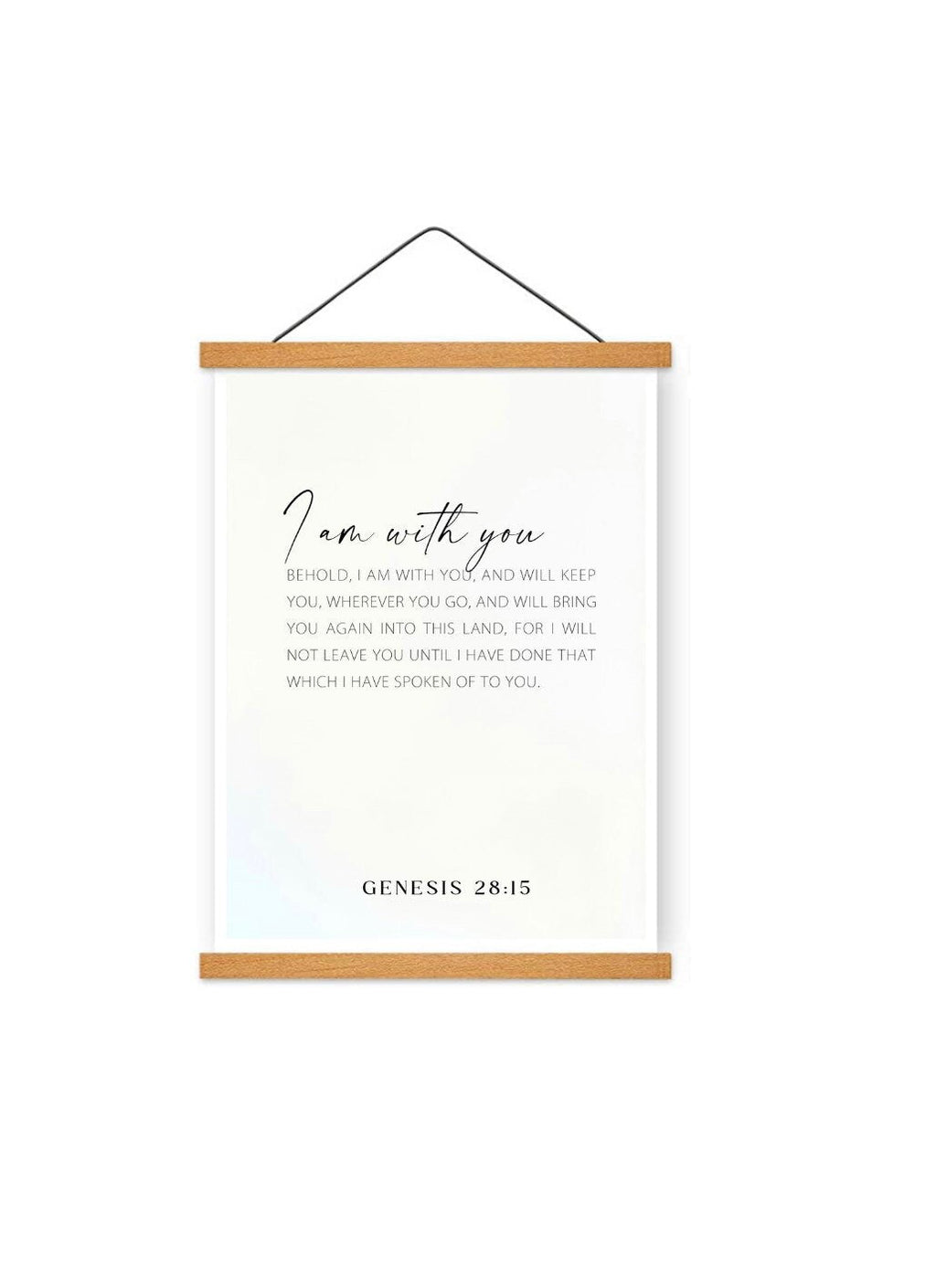 Framed wood verse sign with Genesis 28:15 text and hanging loop