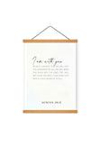 Framed wood verse sign with Genesis 28:15 text and hanging loop