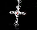 Silver Cross crucifix pendant necklace with red stone, Celtic knot cross in silver tone