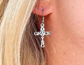Silver drop earrings with cross and GRACE text pendant, French hook backing
