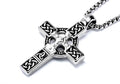 Silver Celtic cross pendant necklace with braided link chain and knotwork engraving