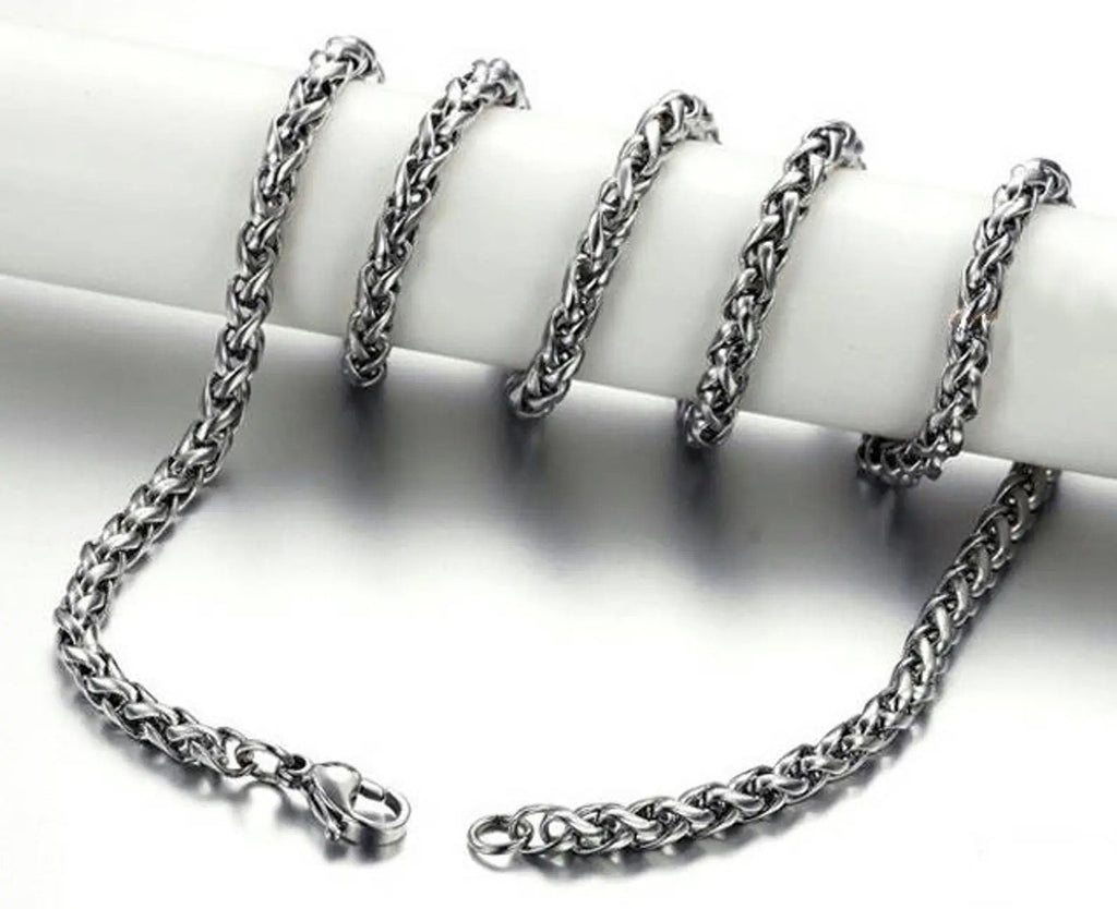Silver stainless steel curb-link necklace with large crucifix cross pendant