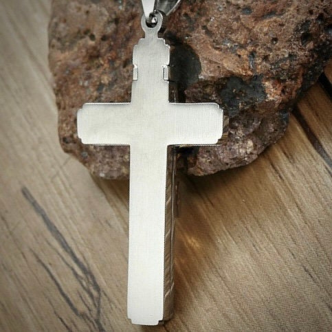 Silver crucifix cross pendant with Jesus figure and chain loop