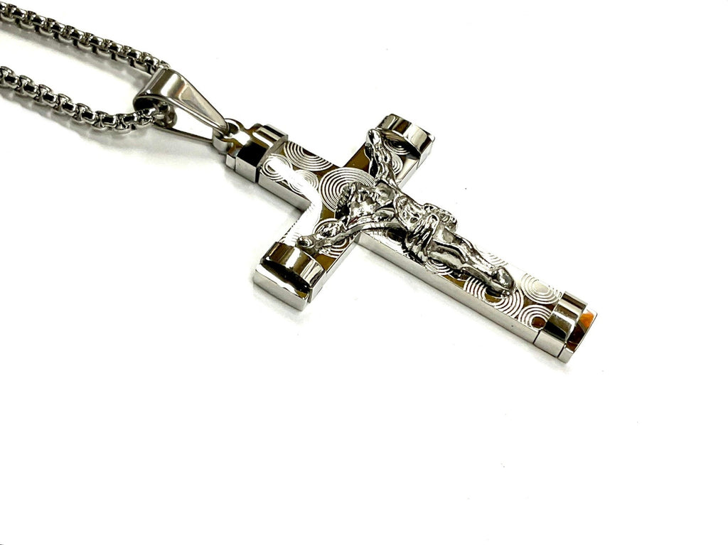 Cross crucifix necklace with silver chain and silver cross pendant with Jesus relief