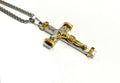 Cross crucifix necklace with silver chain and gold Jesus figure on cross pendant