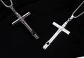 Silver tone cross whistle pendant necklace with chain
