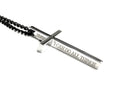 Silver cross necklace with black inlay, engraved “I CAN DO ALL THINGS” bar pendant