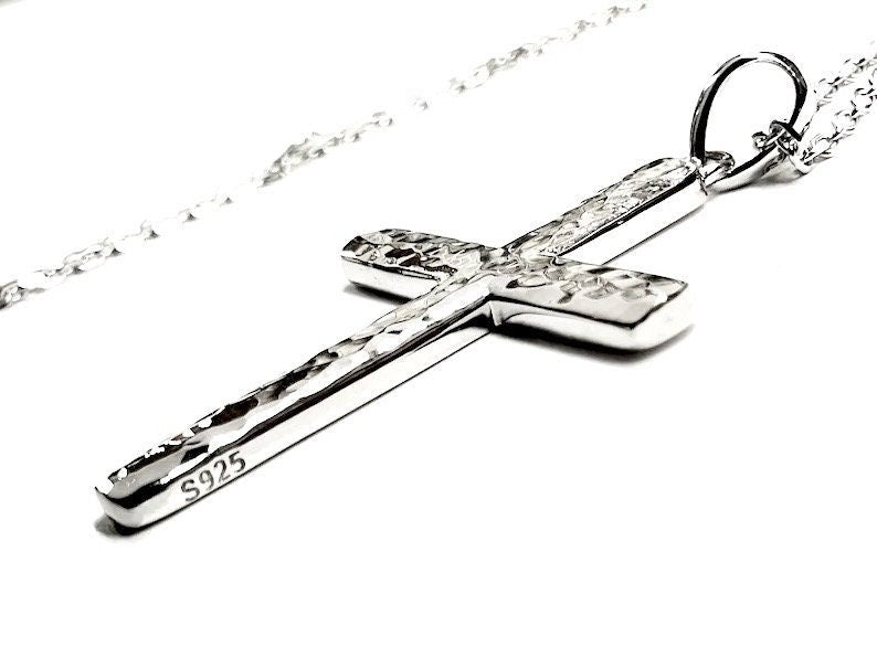 Sterling silver cross pendant necklace with S925 engraving and ring bail
