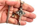 Silver crucifix cross necklace with St. Benedict medallion pendant and chain