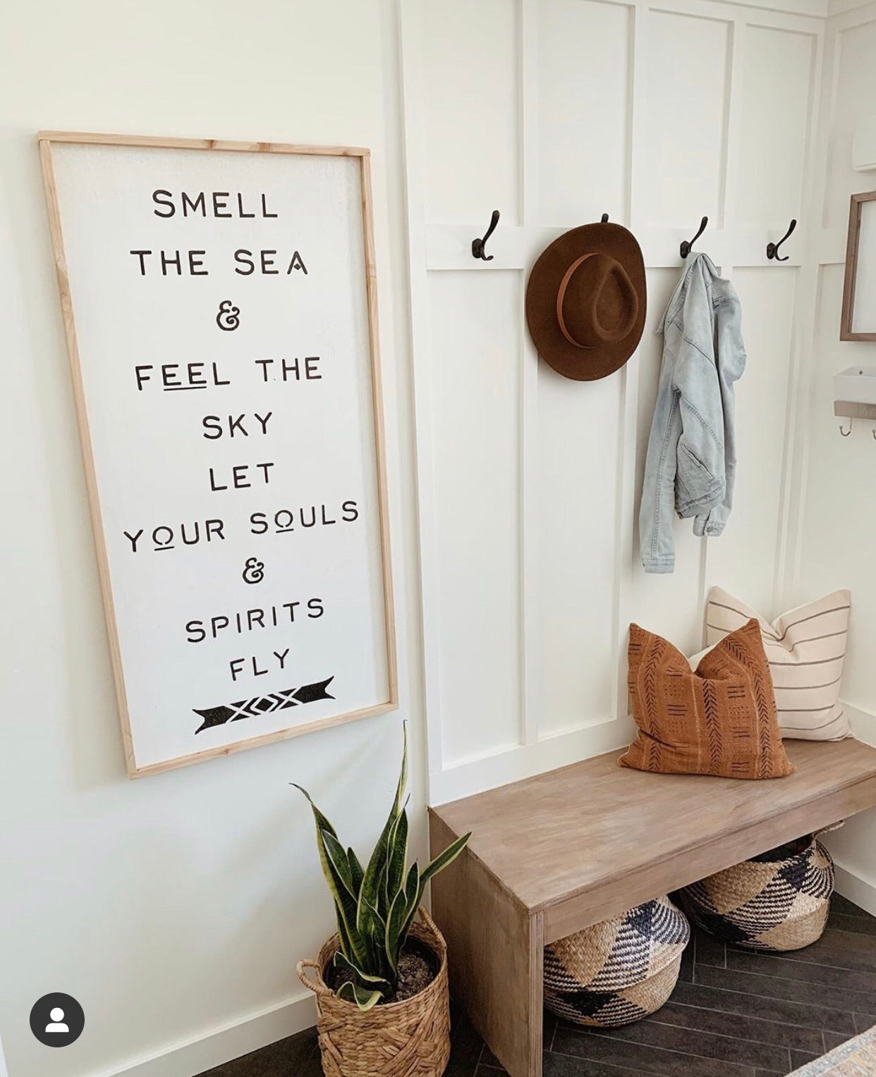 Wood frame wall quote sign with poem text and bird accent