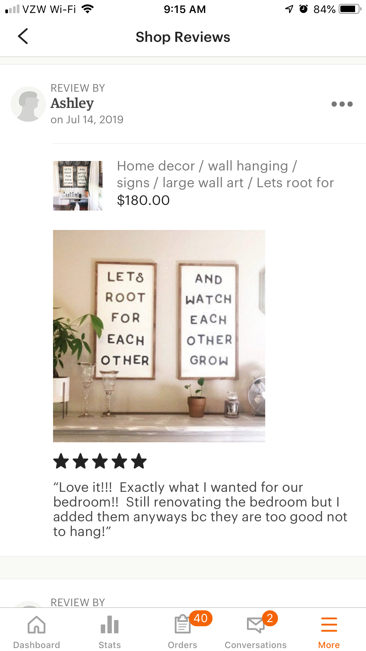 Framed wood wall signs shown in a shop review screenshot thumbnail